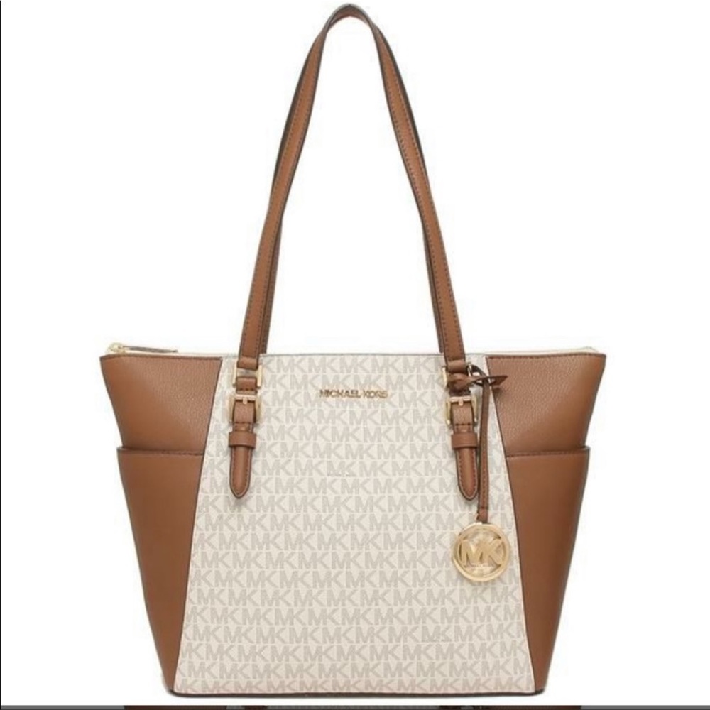 MICHAEL KORS CHARLOTTE LARGE TOP ZIP Vanilla Tote bag - Picture 4 of 16